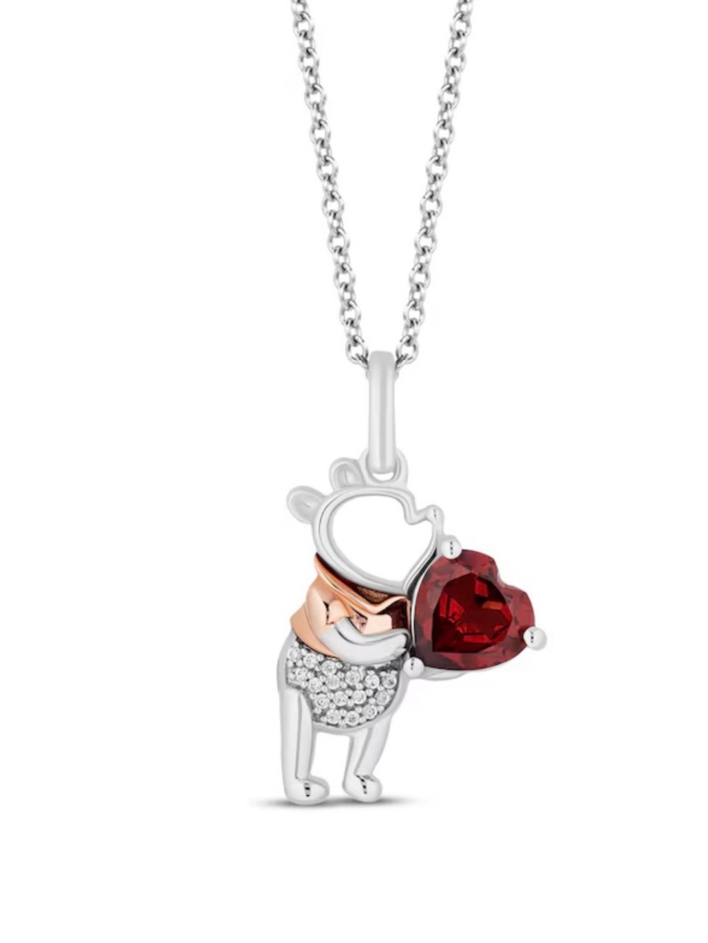 Kay Jewelers Disney Winnie the Pooh heart shaped Garnet & Diamond Necklace